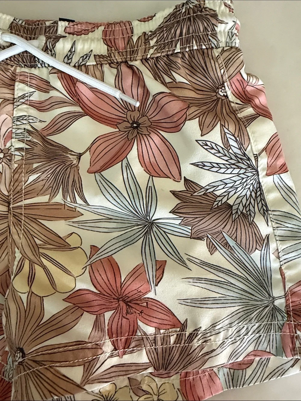 Janie and Jack Floral Swim Trunks - Cream, Pink, Yellow, Brown